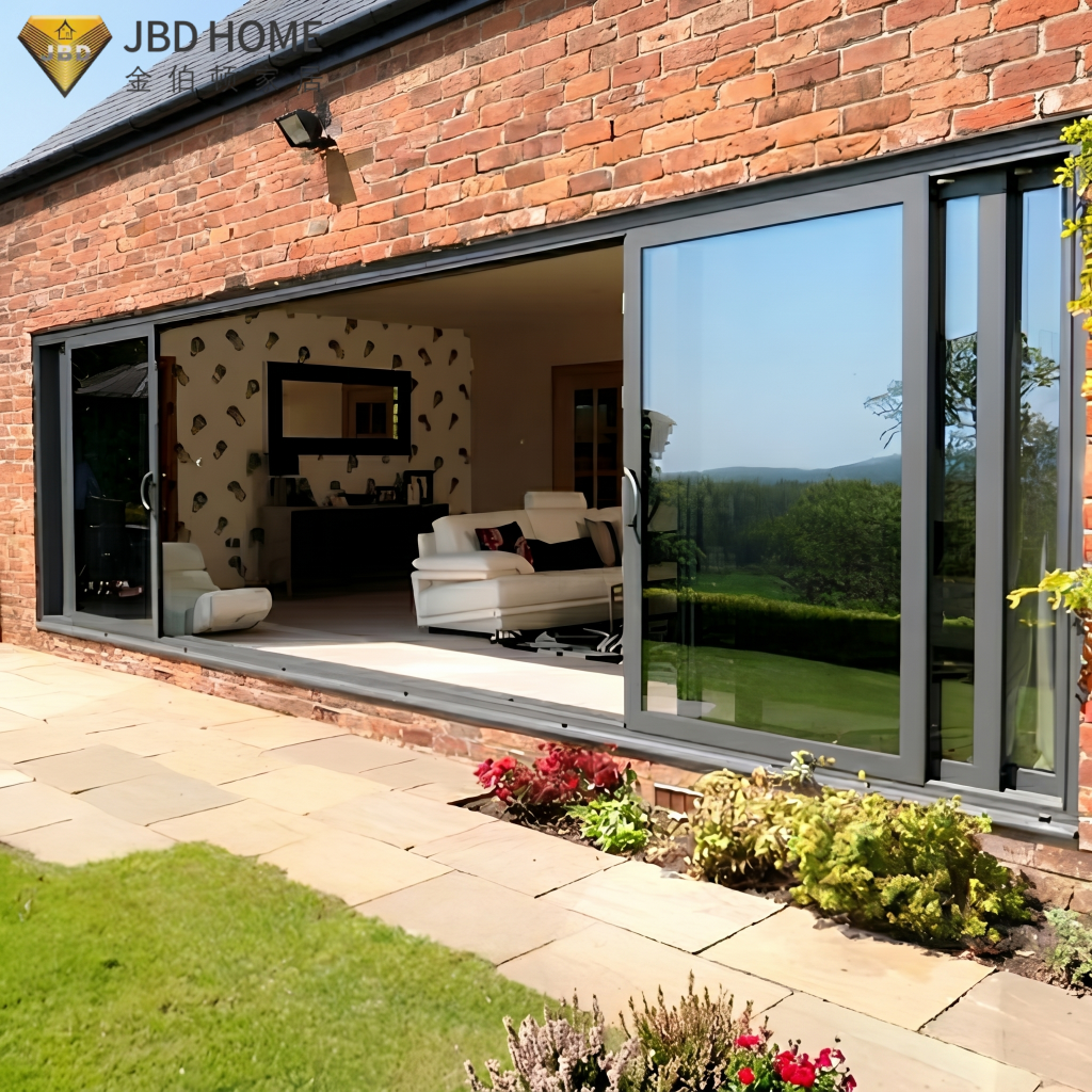 Modern Exterior 4 Panel Aluminum Sliding Glass Door Double Glazed Tempered Patio Entrance For Residential Villa Projects