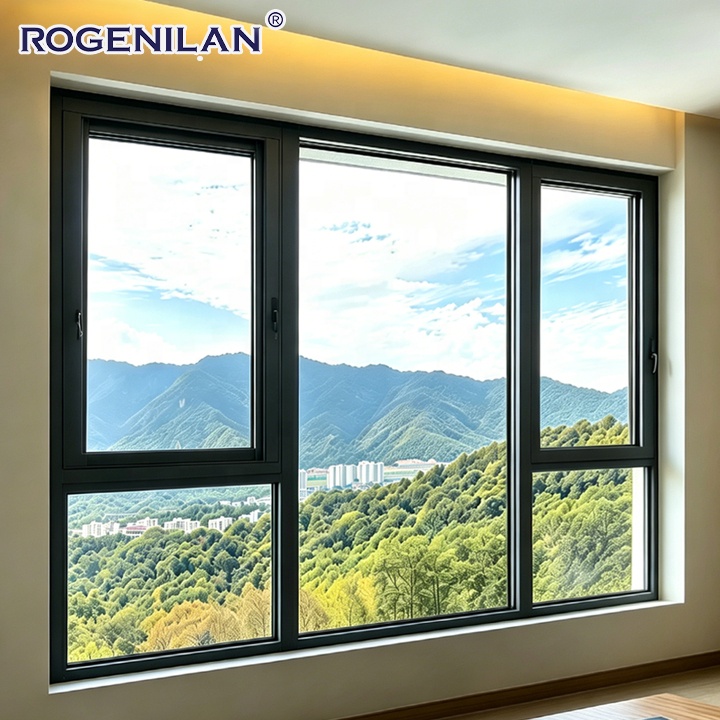 Rogenilan Outdoor Storm Soundproof Double Low-E Glass Awning Window Exterior Aluminum Custom windows with Blinds
