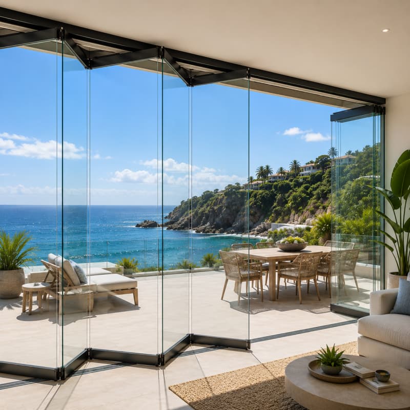 Accordion Folding Glass Door Aluminum Sliding Glass Doors Frameless Folding Glass Doors Accessories Bi-fold Sliding System