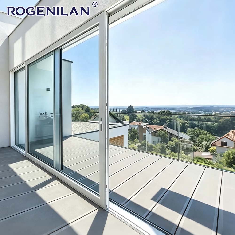 ROGENILAN Outdoor Storm Soundproof Aluminum Double Glazed Slide Patio Door Tempered Glass Sliding Doors For Houses