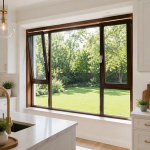 Modern Brown Color Aluminum Alloy Casement Windows with Insect Screen Energy Saving Wind Resistant Soundproof Bathroom Use