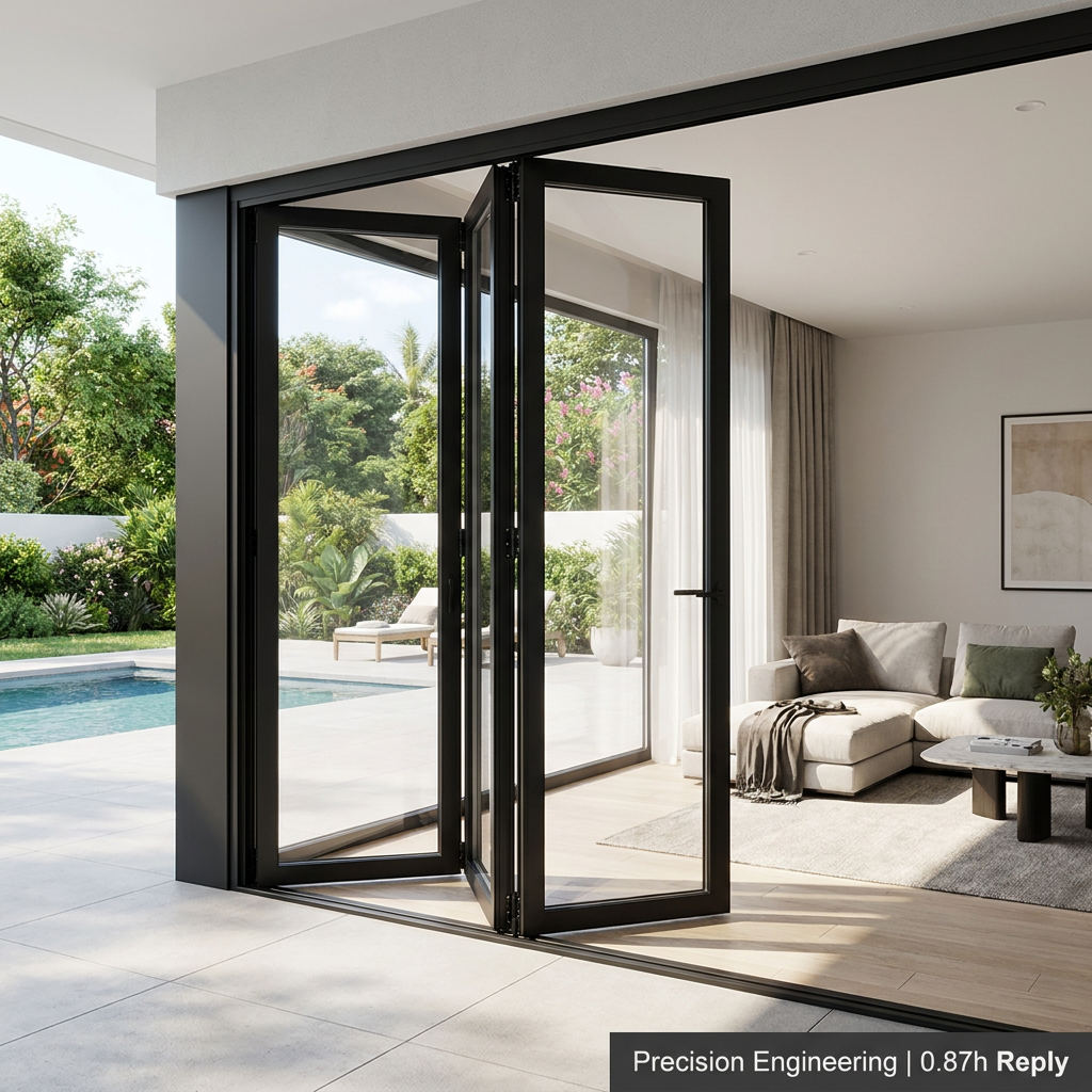 Modern Black Slim Frame Aluminum Bifold Doors Free Technical Drawing Support