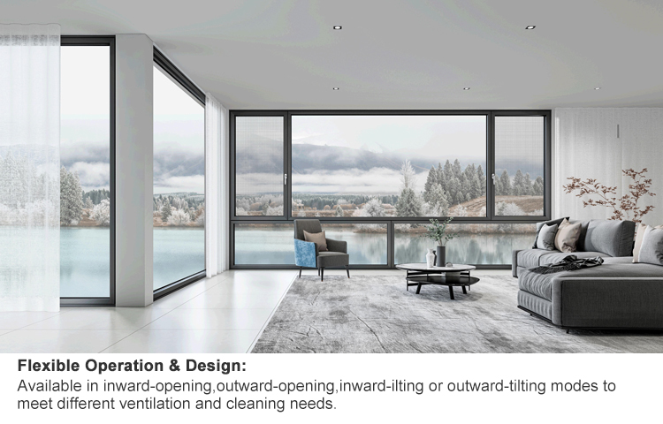 NFRC Tilt and Turn Black Narrow Frame Double Glazed Thermal Break Modern Residential Aluminum Windows House Aluminium Window