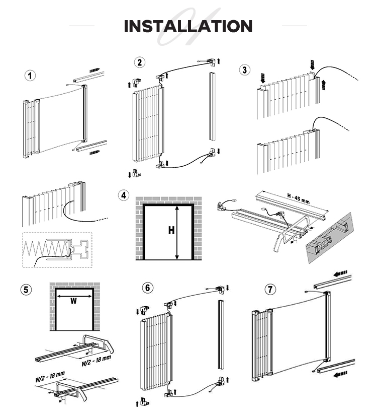 Retractable Screen Mosquito Nets Aluminum Alloy Frame Horizontal Rolling Fiberglass Mesh Pleated Mesh Folding Screen Door