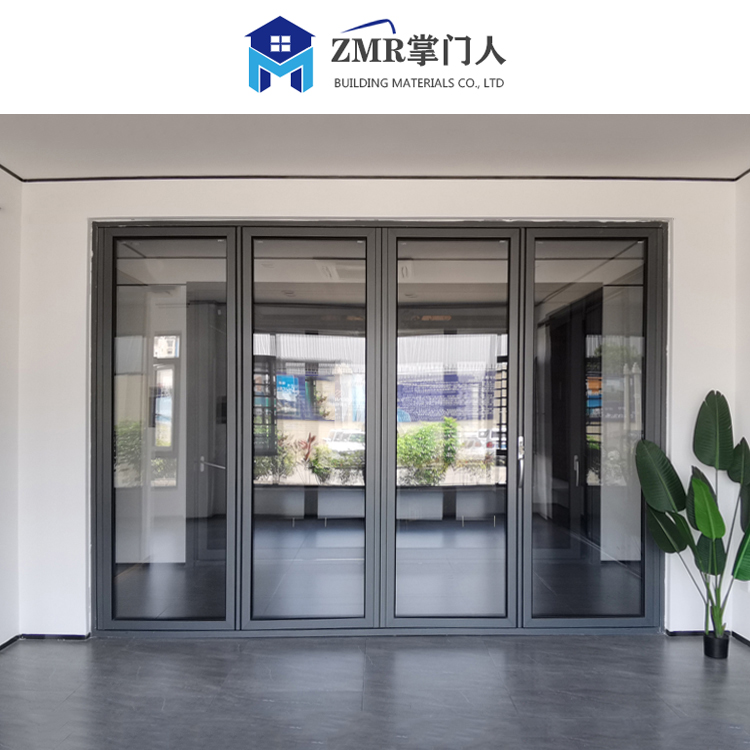 Aluminium Alloy Folding Glass Door for Villas Waterproof Bifolding Patio Doors with Foldable Fiberglass Screen Netting