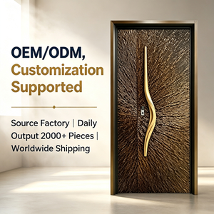 High-End Art Relief Aluminum Anti-Theft Security Door with Wavy Carved Handle, Luxury Villa Front Entry Door