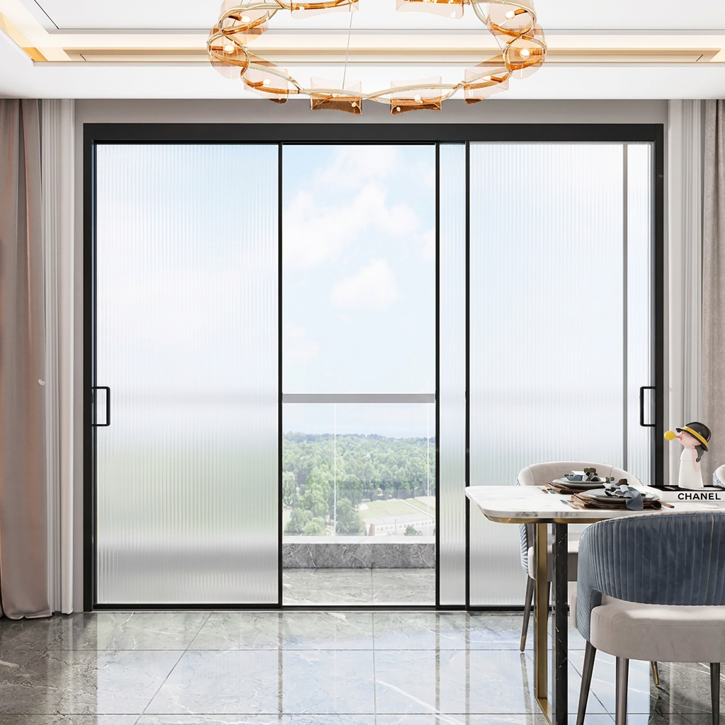 Aluminum Magnesium Alloy Thermal Break Sliding Door Double Glazing Frosted Glass Balcony Patio Interior Door