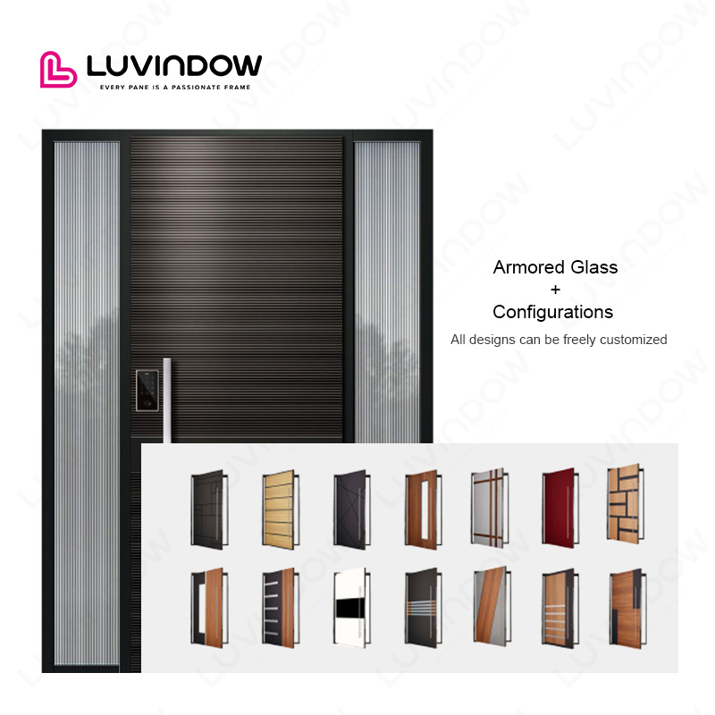 Modern Design Villas Black Profile Aluminum Frame Front Entry Pivoting Doors For Houses