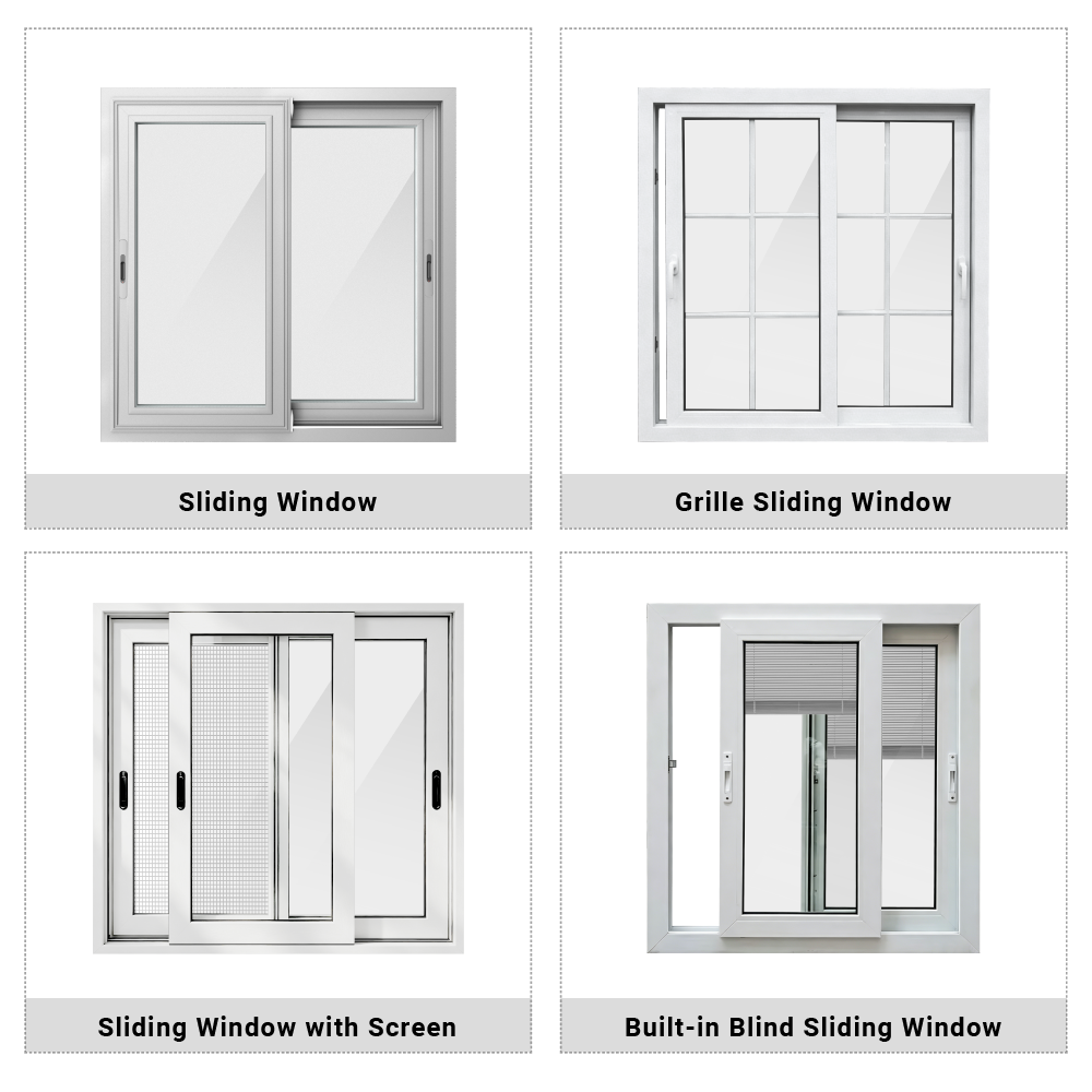 North American Latest Design Grill PVC Sliding Window UPVC Plastic Sliding Glass Windows