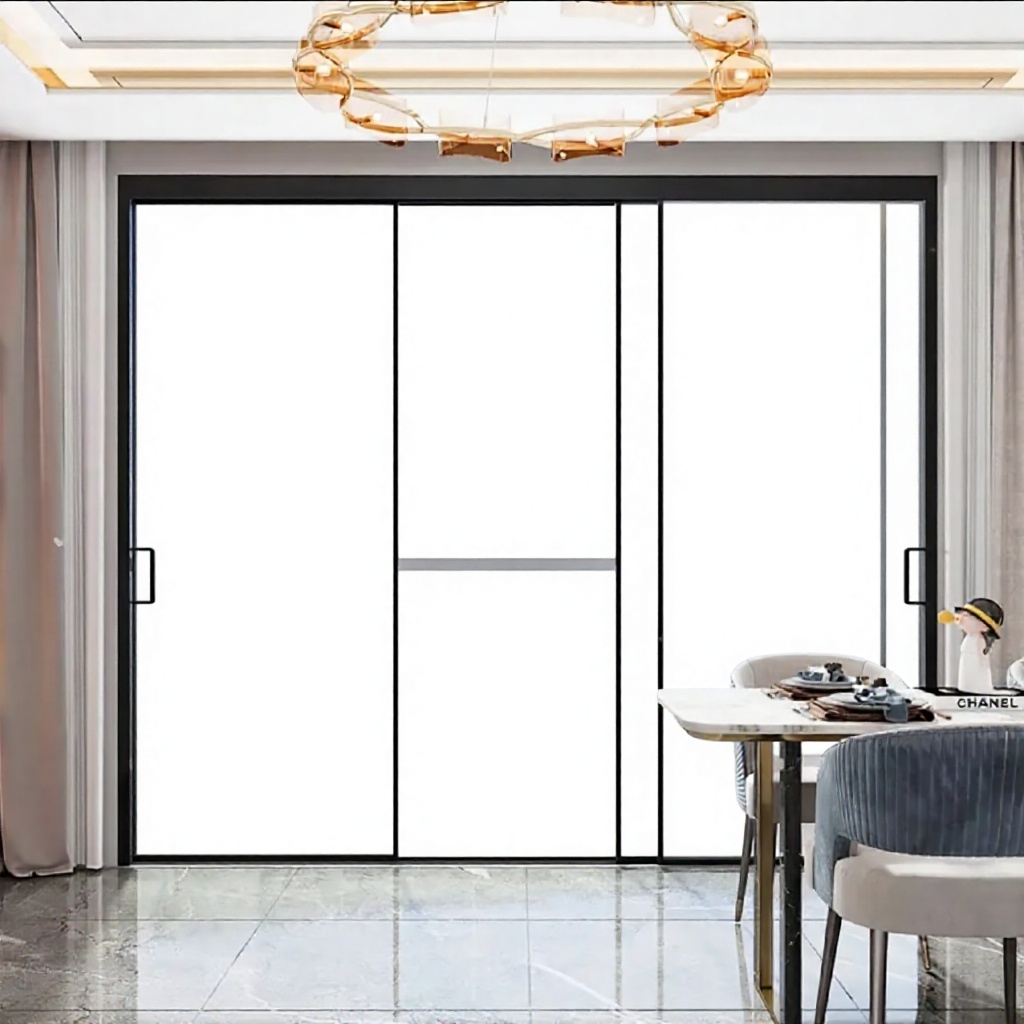 Aluminum Magnesium Alloy Thermal Break Sliding Door Double Glazing Frosted Glass Balcony Patio Interior Door