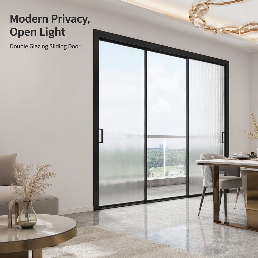 Aluminum Magnesium Alloy Thermal Break Sliding Door Double Glazing Frosted Glass Balcony Patio Interior Door