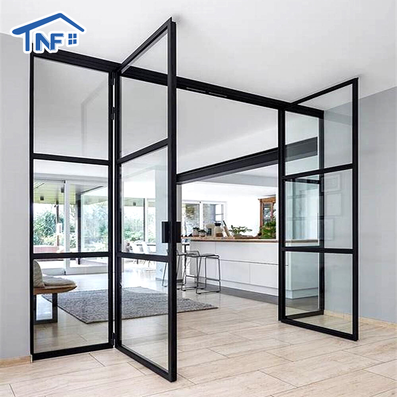 Modern Design Aluminum French Door Entrance Door For Workshop Apartment Tempered Glass Casement Doors