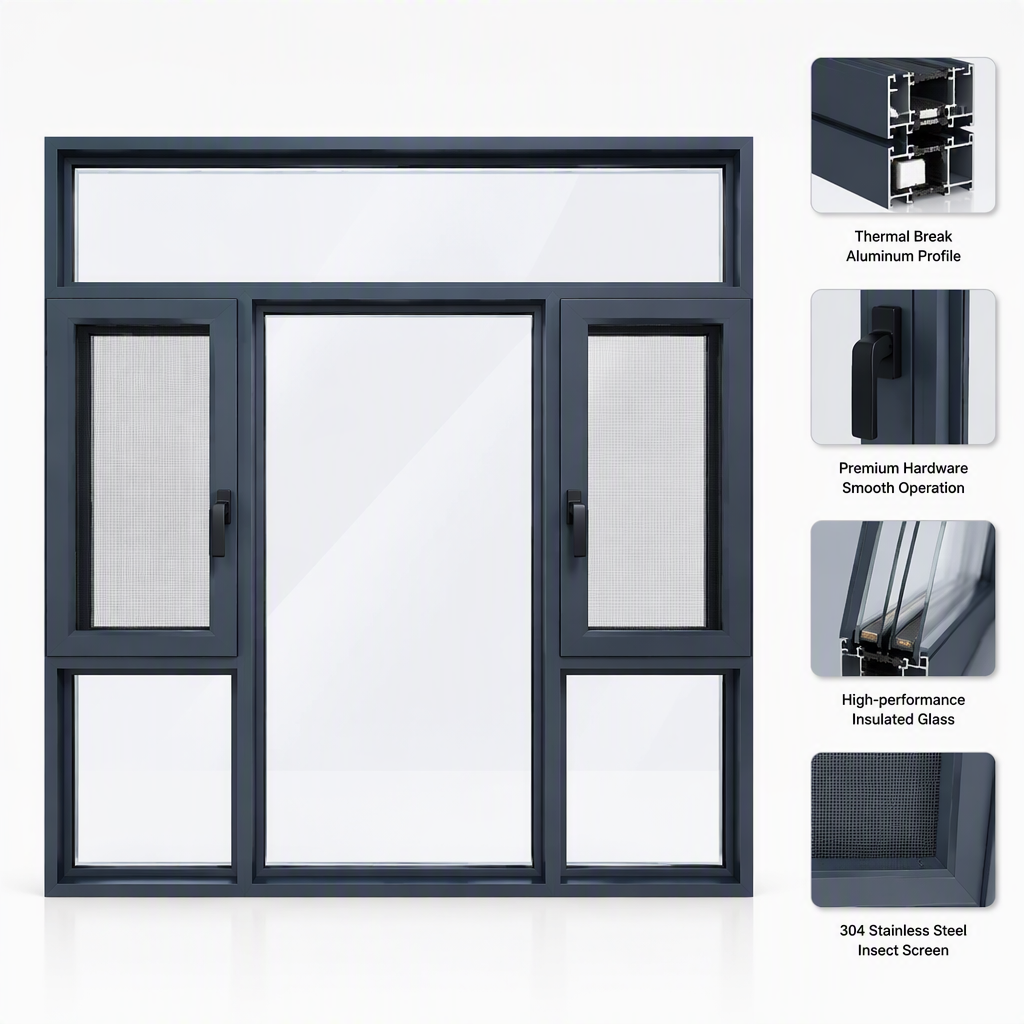 120 Series Casement Window Center Fixed Sash Side Opening Thermal Break Aluminum Magnesium Alloy Window