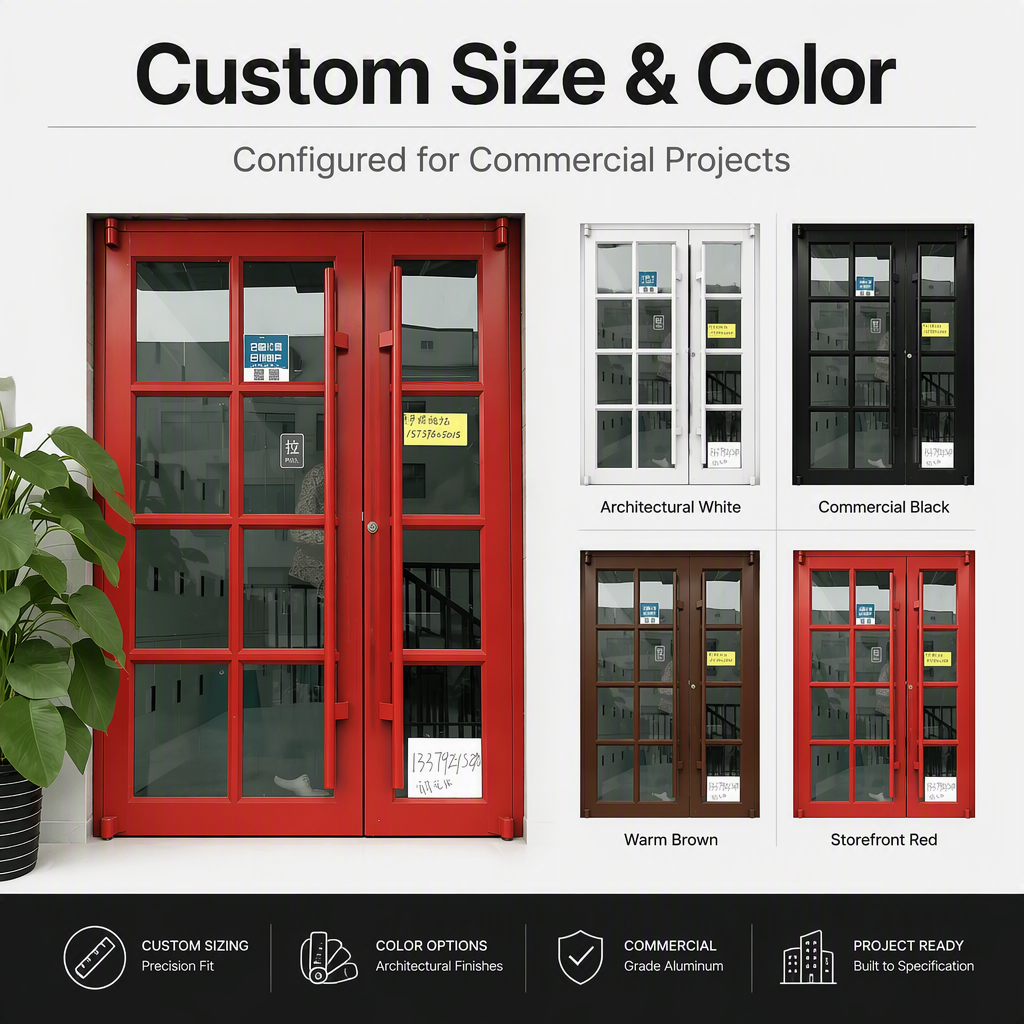 American Modern Commercial Aluminum Double Glass Door Glazed White Windproof Fast Food Restaurant Storefront Entrance