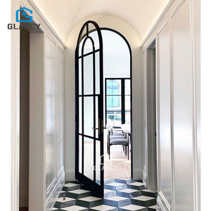 French Exterior Entry Main Modern Glass Arch CE Certified Black Power Interior Exterior Insulation Made of Aluminium Doors