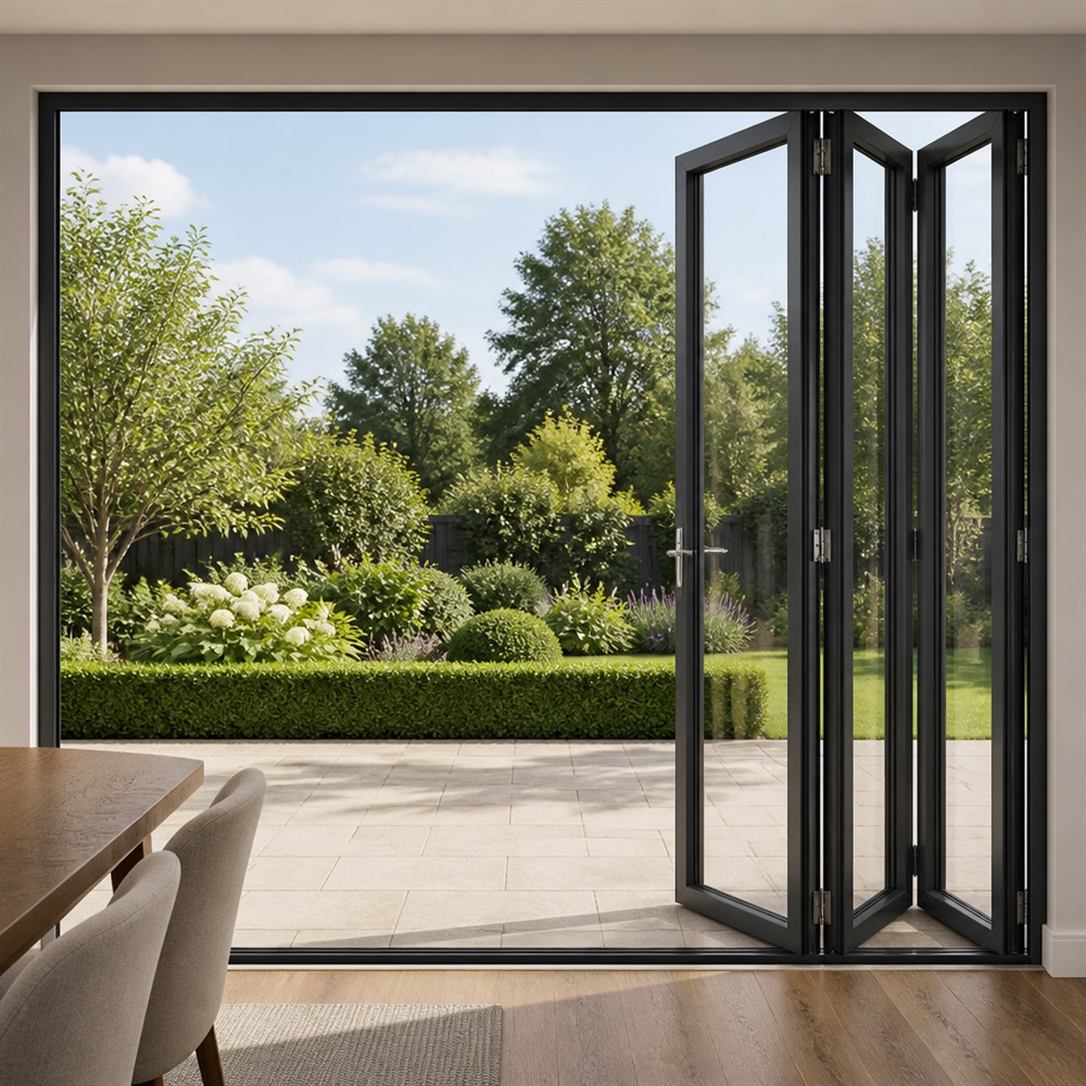 Black Aluminium Folding Glass Door Large Opening Balcony Bi-Fold Door with Insect Screen for Villa Patio Projects