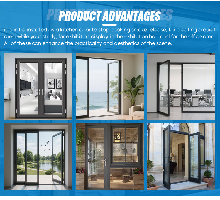 Windproof Exterior Thermal Break Double Front Aluminum Spring Door French Glass Aluminum Alloy Windproof Modern Hinged Door