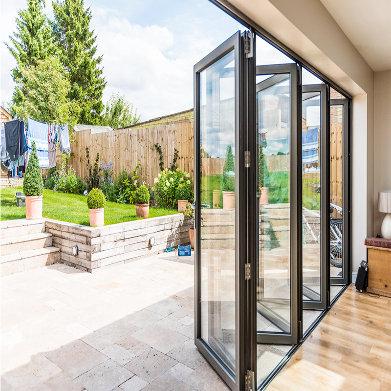 5m X 4m Big Size Exterior Aluminum Bifold Door White Tempered Glass Waterproof Foldable Design Modern Style