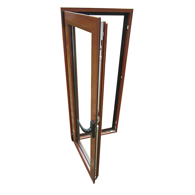 Wood Grain Finish Aluminum French Casement Window/double Glazed Casement Window