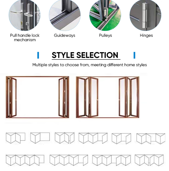 Thermal Break Aluminum Heavy Duty Bifold Door Folding Door aluminum folding Balcony door For Luxury Villa