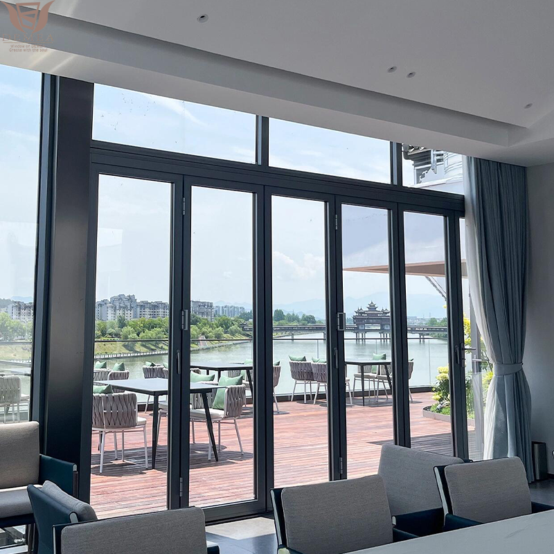 DEMEA Soundproof Home Office Garden Room Aluminium Frame Double Glazing Custom Made Accordion Style Concertina Folding Door
