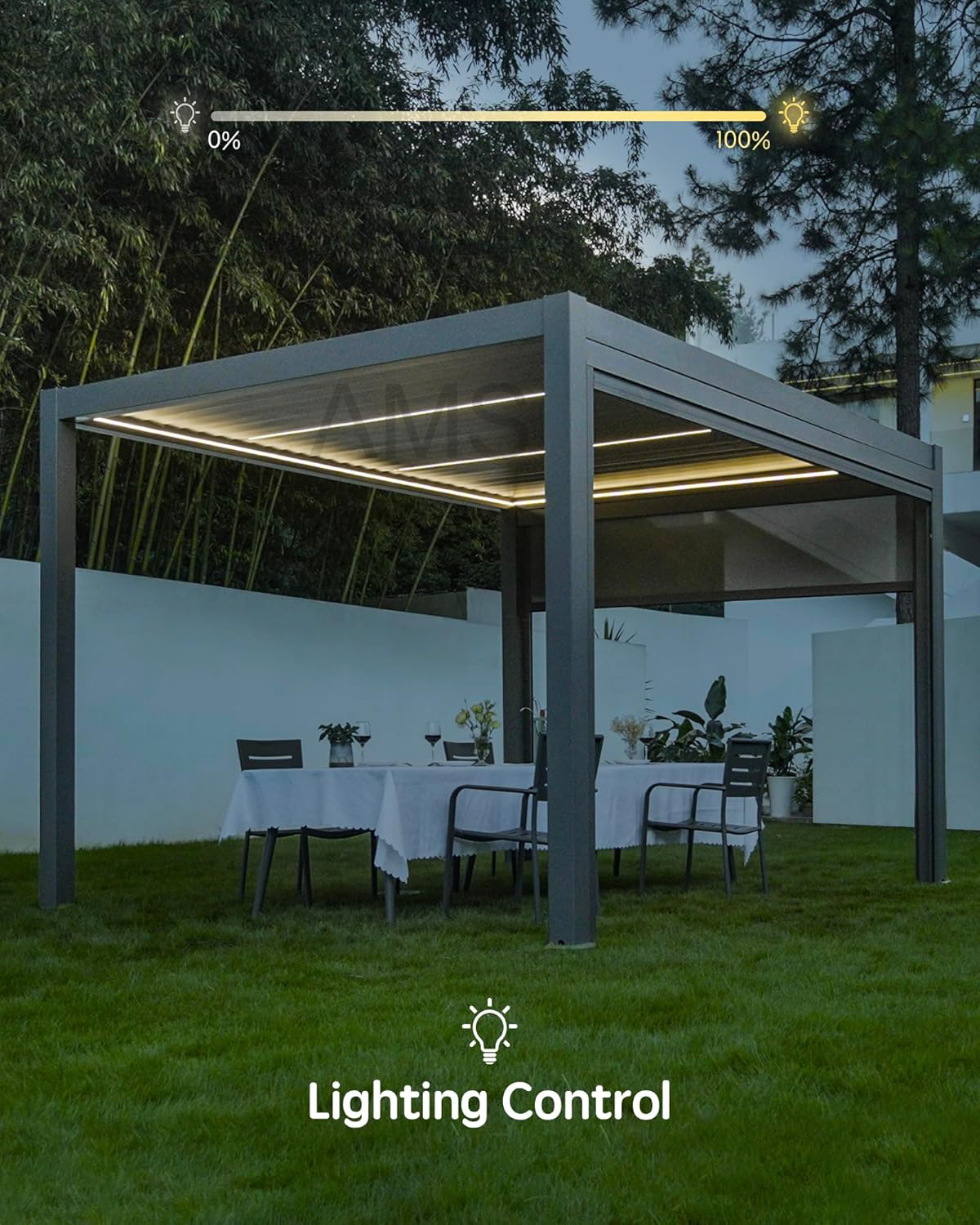 Customized Pergola Bioclimatica LED Lights Motorized Waterproof Louvres High Quality Aluminum Pergola For Backyard Entertainment