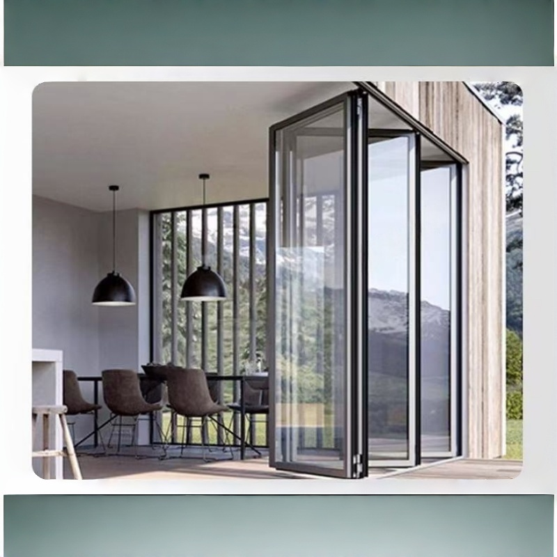 Folding Aluminum Glass Door Waterproof Supermarket Entrance with Frameless Design