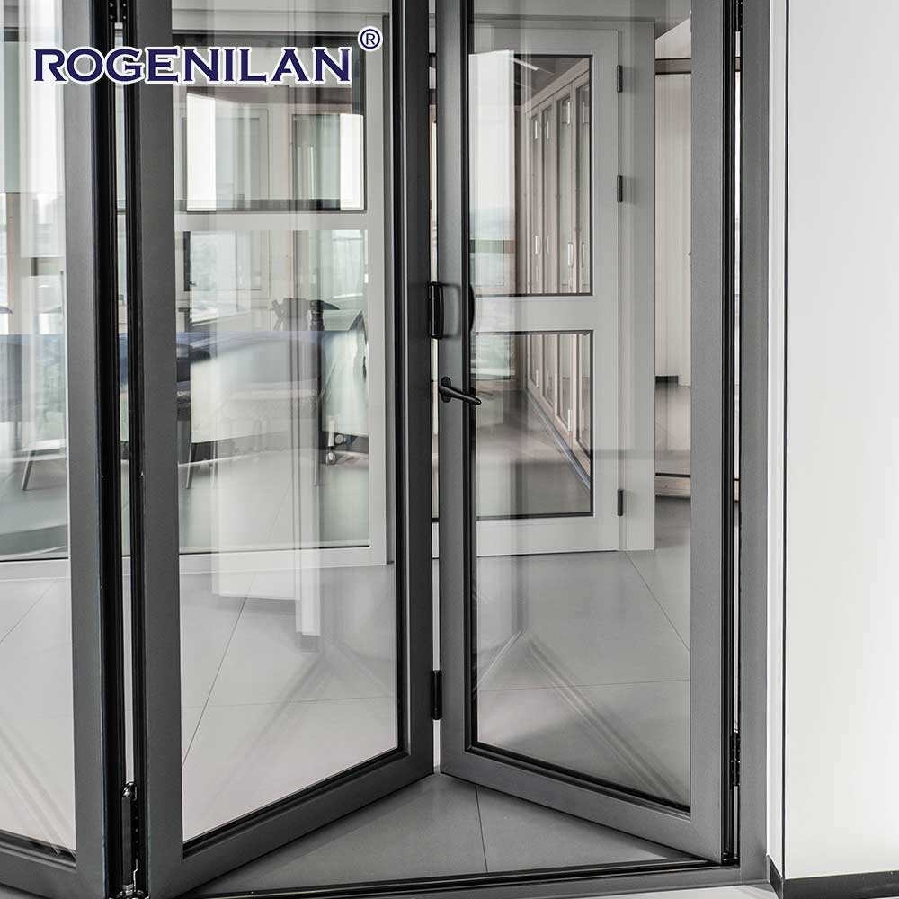 ROGENILAN Heavy Duty Aluminum Folding Glass Doors Customized Sizes Powder Coated Frames Outdoor Foldable Patio Door