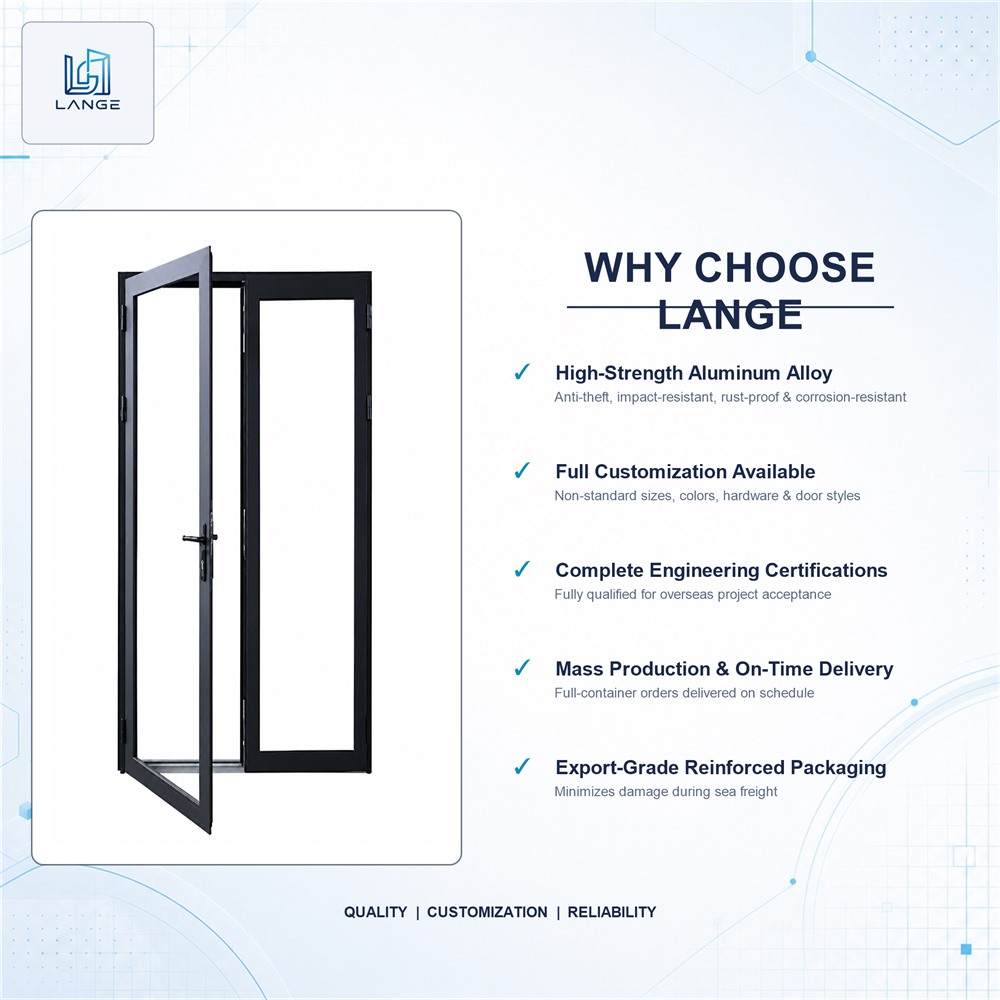 LANGE French Doors Style Security Aluminum Casement Door Aluminum Tempered Glass French Door Grilles Entry Casement Doors