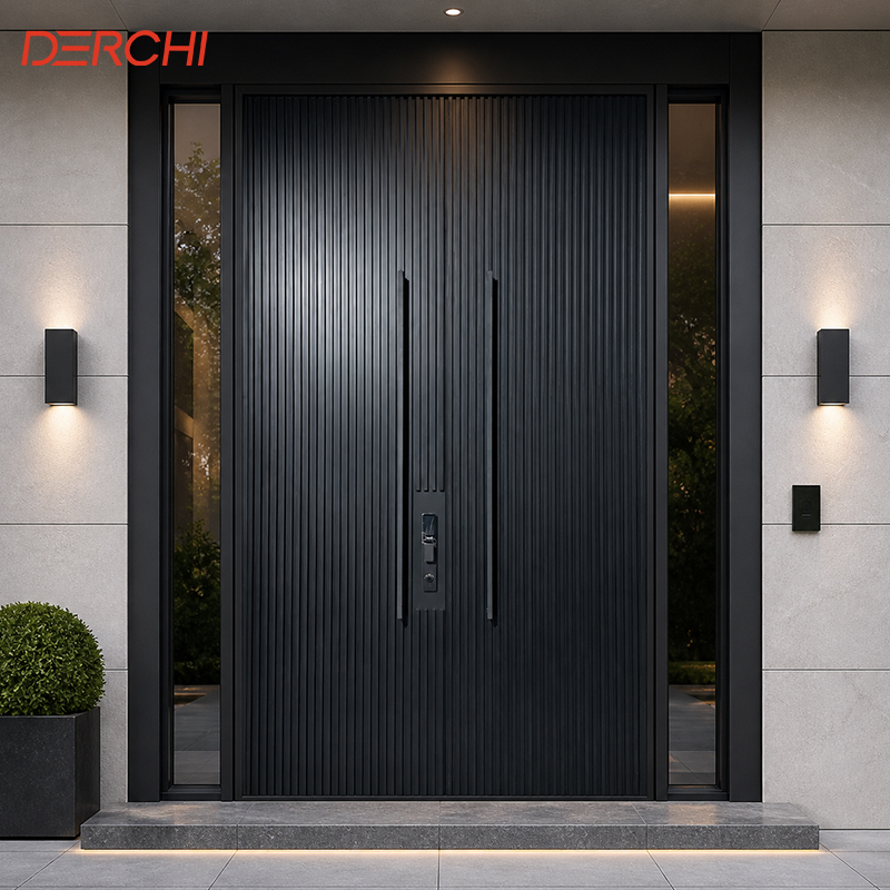 Double Front Entry Door Aluminum Exterior Security Door Heavy Duty for Residential and Commercial Buildings