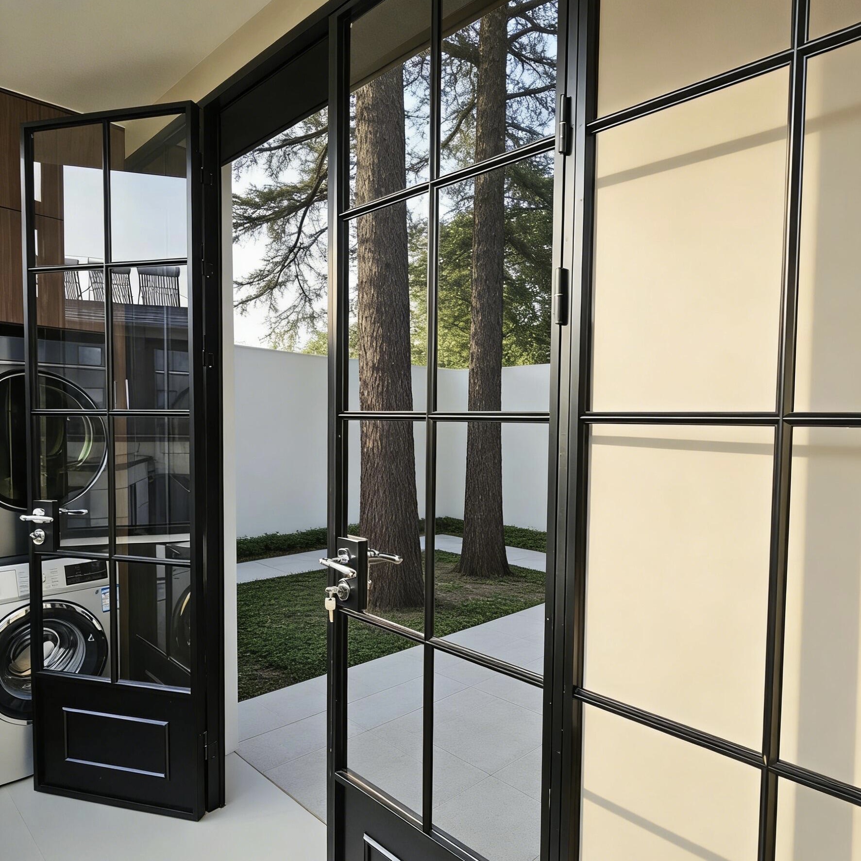 Decorative Grid Thermal Break Aluminum Sliding Door Modern Exterior Door Energy Saving Double Wine Cellar Living Room