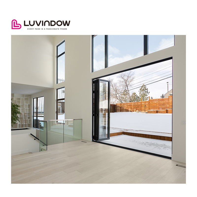 Impact Resistant Low Maintenance Modern Style Thermal Break Aluminum Glass Accordion Folding Doors for Outdoor Entry