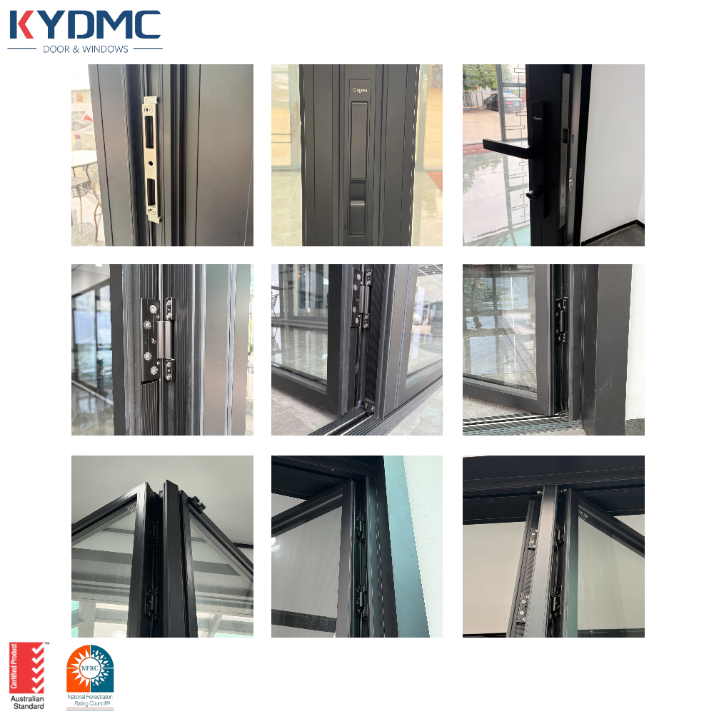 Custom Builder Double Glass Aluminum Patio Bifold Doors Large Glass Five Panels Black Frame Outdoor American Bifold Doors