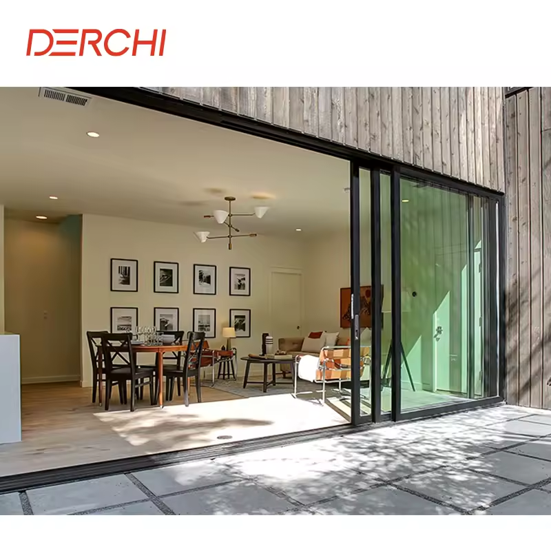 DERCHI Aluminum Windows And Doors Factory Thermal Break Hurricane Impact Aluminium Sliding Patio Glass Doors For House Villa