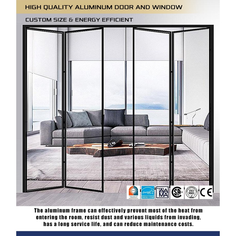 Custom Modern Aluminum Profile Tempered Double Glass Exterior Villa Patio Bi Fold Door Soundproof Foldable
