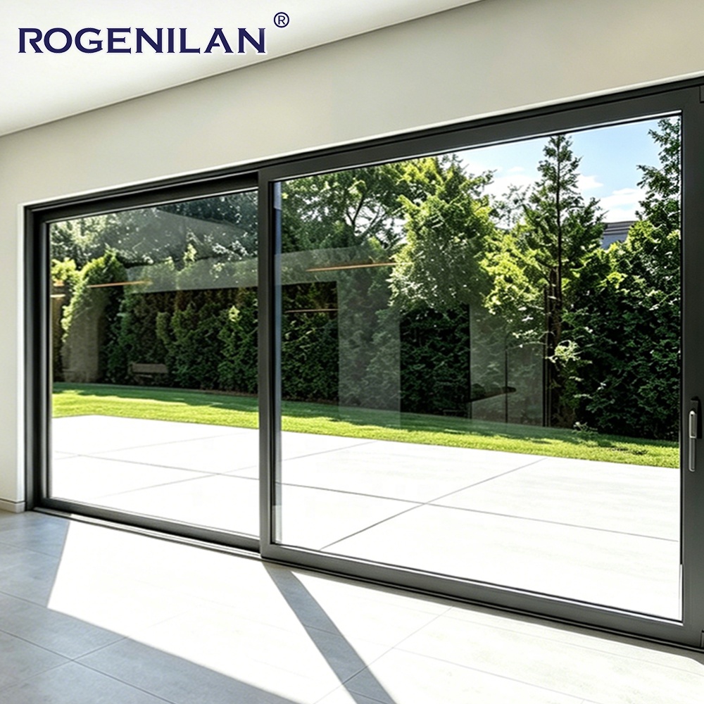 ROGENILAN Outdoor Storm Soundproof Aluminum Double Glazed Slide Patio Door Tempered Glass Sliding Doors For Houses