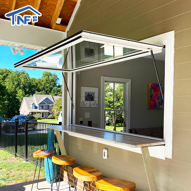 Customizable Color Modern Gas Strut Pass Through Aluminum Alloy Frame Window Folding Flip Out Push Out Awning Glass Windows