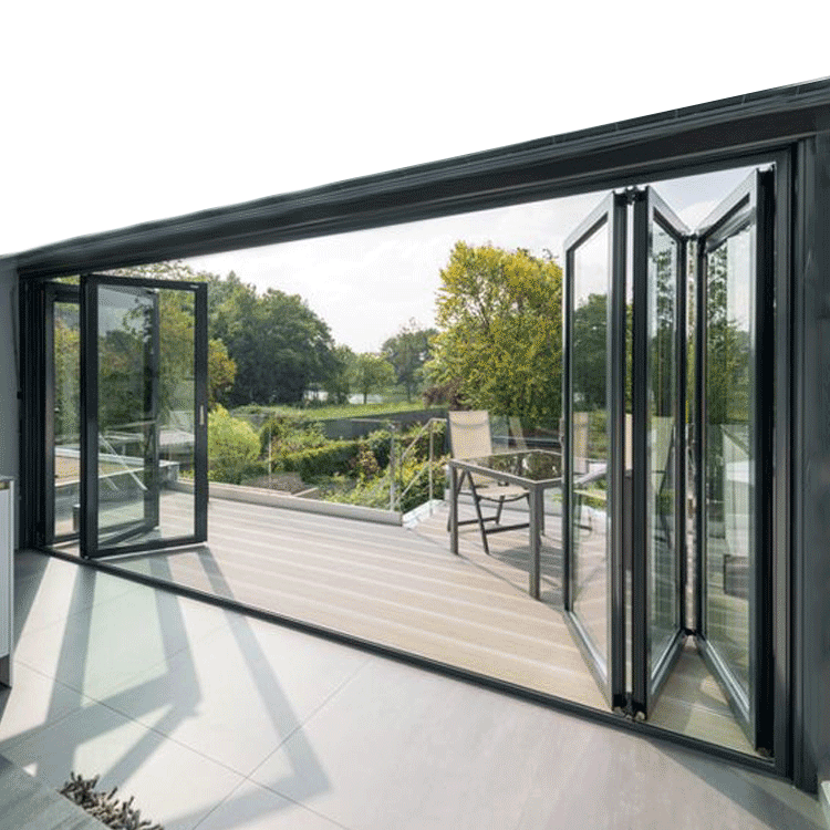 Aluminium Alloy Folding Glass Door for Villas Waterproof Bifolding Patio Doors with Foldable Fiberglass Screen Netting
