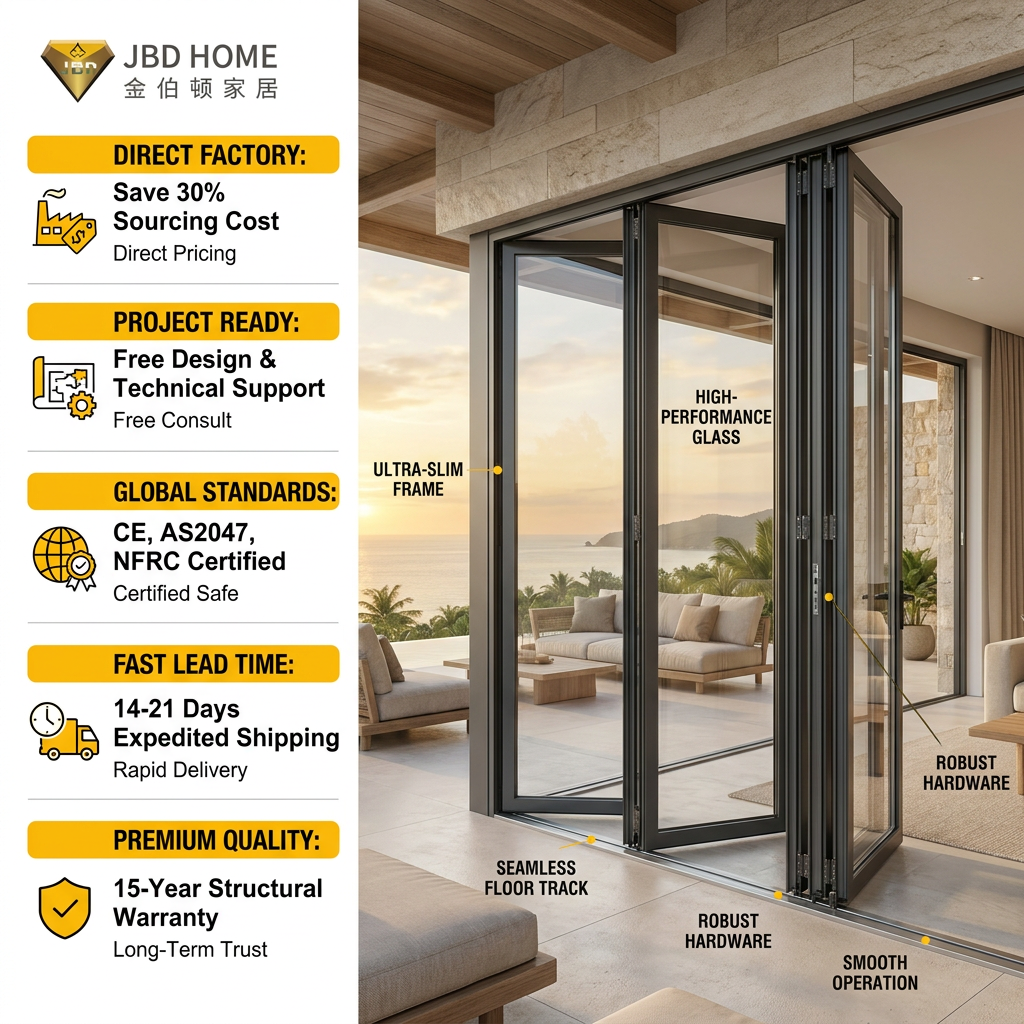 Customized Waterproof Aluminum Bifold Door Tempered Glass Folding Patio Doors Folding Patio Doors for Home