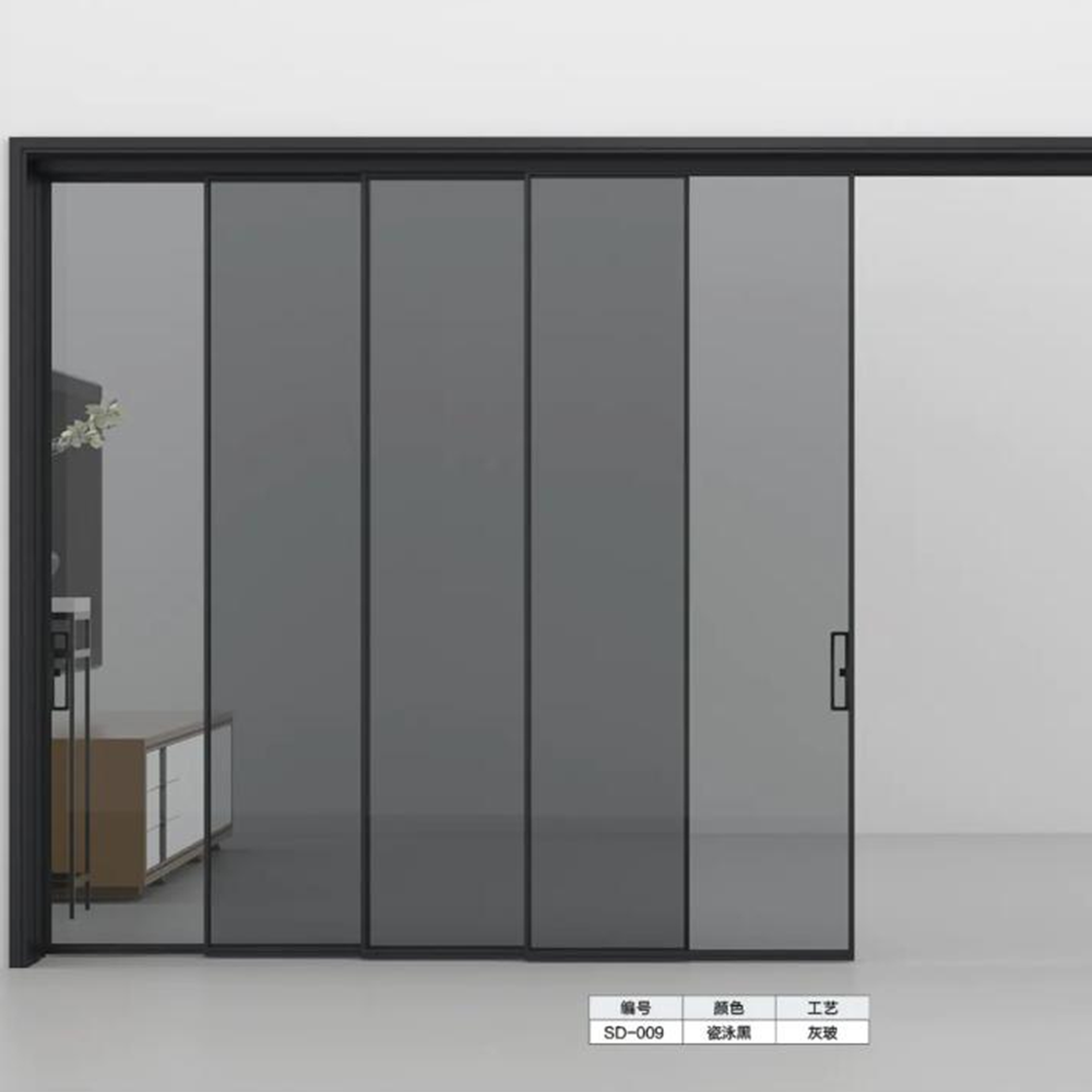 Modern Crittall Style Aluminum Sliding Door Black Frame Industrial Grid Design Double Glazed Thermal Insulation Interior Patio
