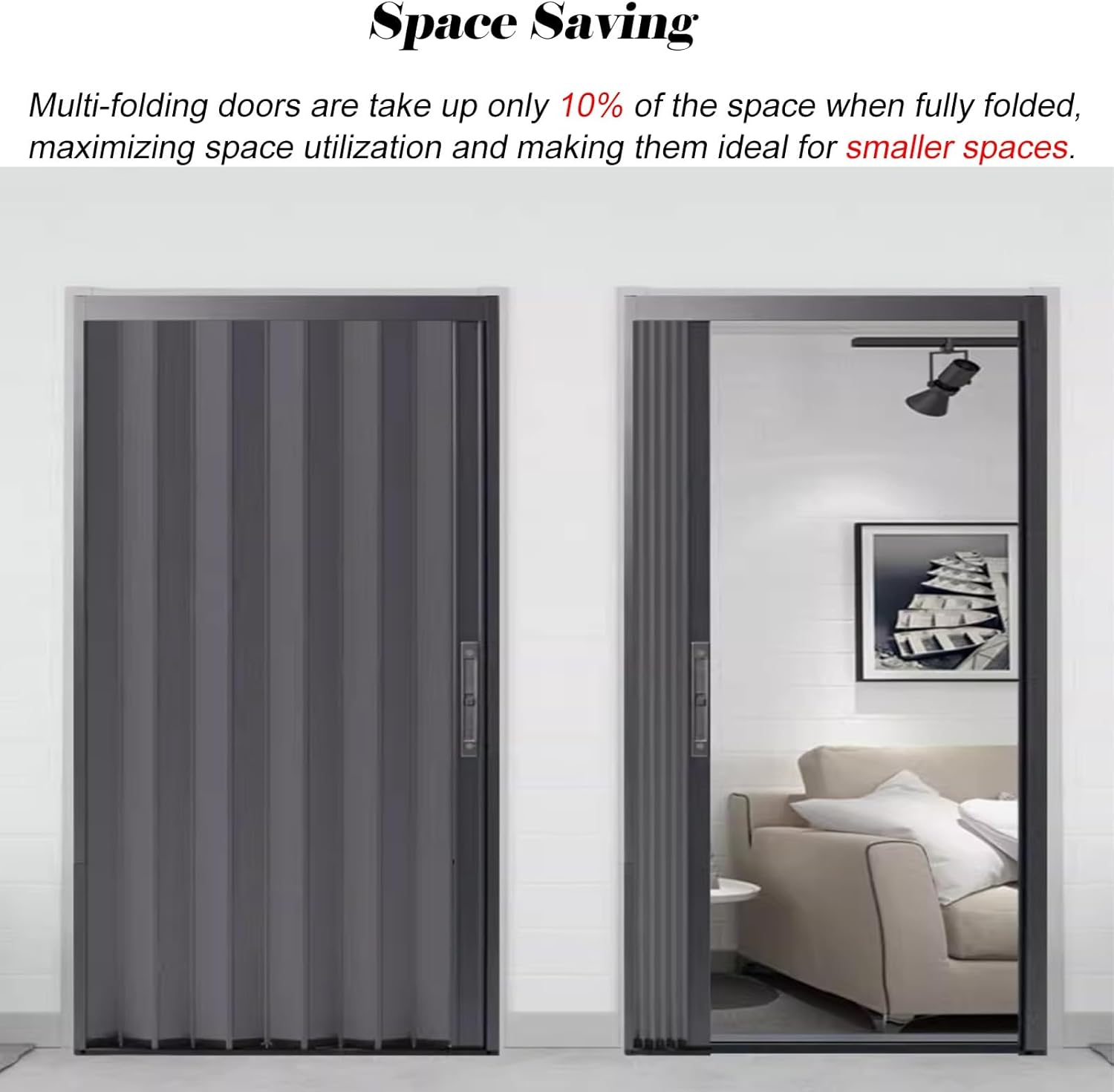 Customizable Modern Aluminum Alloy Bi-fold Accordion Sliding Folding Door 57 1/8 X 80 Lock Key for Bathroom Concertina