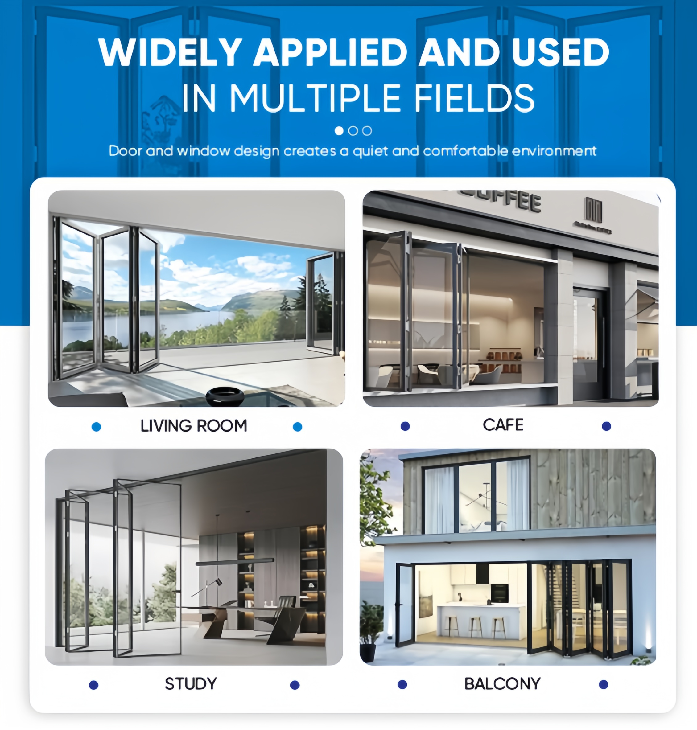 Bi-Fold Doors Threshold Foldable Glass Door Sound Double Glazed Panel Insulation Exterior Aluminum Folding Door