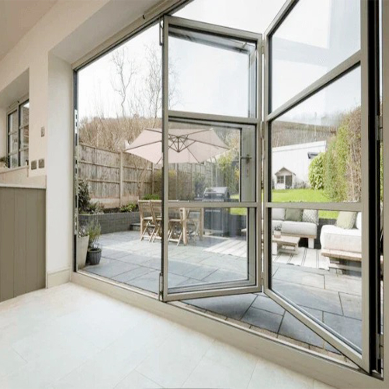 5m X 4m Big Size Exterior Aluminum Bifold Door White Tempered Glass Waterproof Foldable Design Modern Style