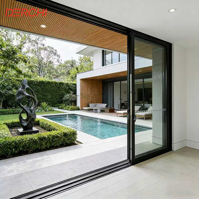 DERCHI Aluminum Windows And Doors Factory Thermal Break Hurricane Impact Aluminium Sliding Patio Glass Doors For House Villa