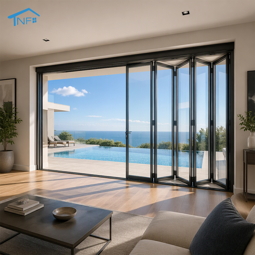 NF Patio Double Glass Exterior Accordion Folding Door Wholesale Front Residential Entry Doors Aluminium Bifold Doors