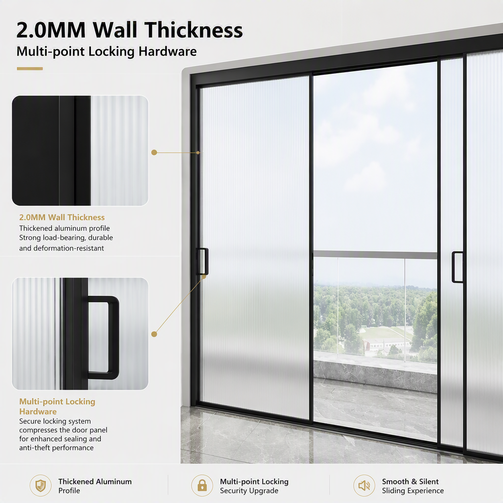 Aluminum Magnesium Alloy Thermal Break Sliding Door Double Glazing Frosted Glass Balcony Patio Interior Door