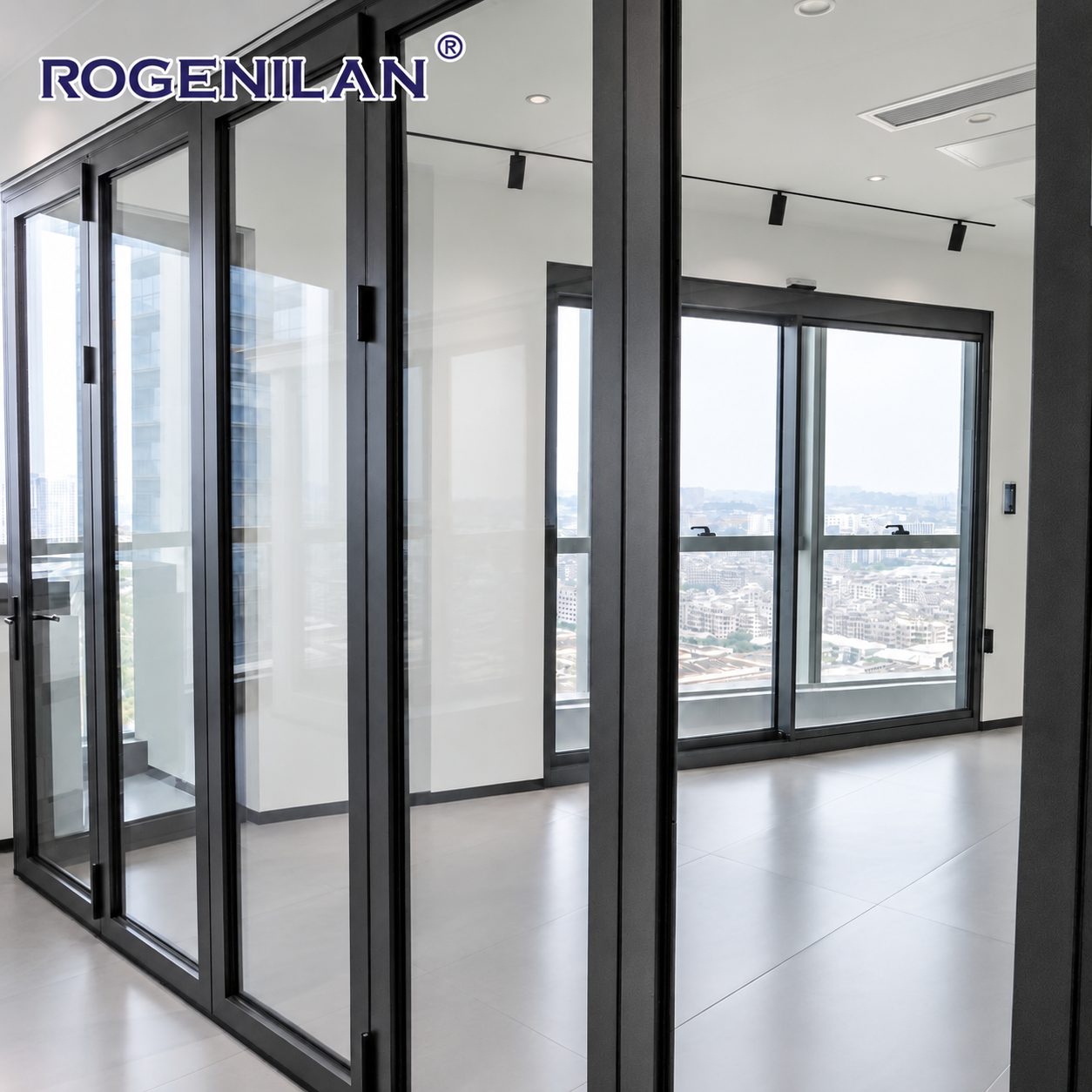 ROGENILAN Heavy Duty Aluminum Folding Glass Doors Customized Sizes Powder Coated Frames Outdoor Foldable Patio Door