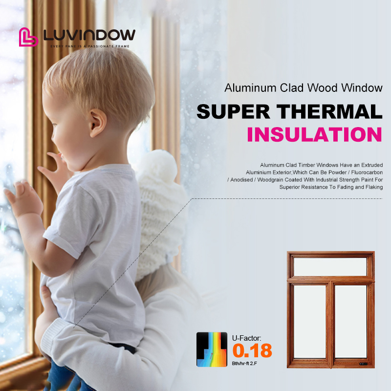 High Quality Hand Crank Aluminum Clad Wood Window Weatherproof Performance for Luxury Villas