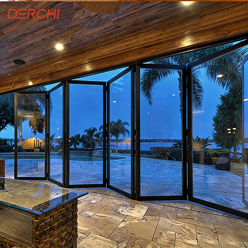 DERCHI NFRC Hurricane Impact Modern Outdoor Balcony Bifold Accordion Sliding Aluminum Glass Folding Double Glazed Patio Doors