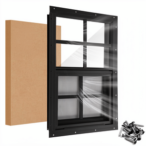 JONRIOX 12" W X 18" H Sliding Shed Window Aluminum Grey Flush Mount Tempered Glass Stainless Steel Screen Postmodern Design for
